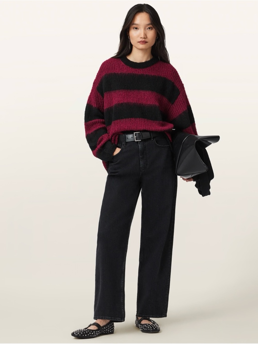 AllSaints Onyx Striped Relaxed Sweater